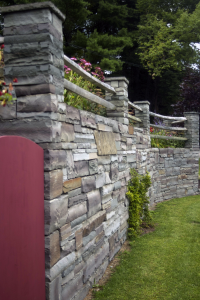 Spencer, NY - Natural Stone Block Retaining Wall with Split Rail Incorporated